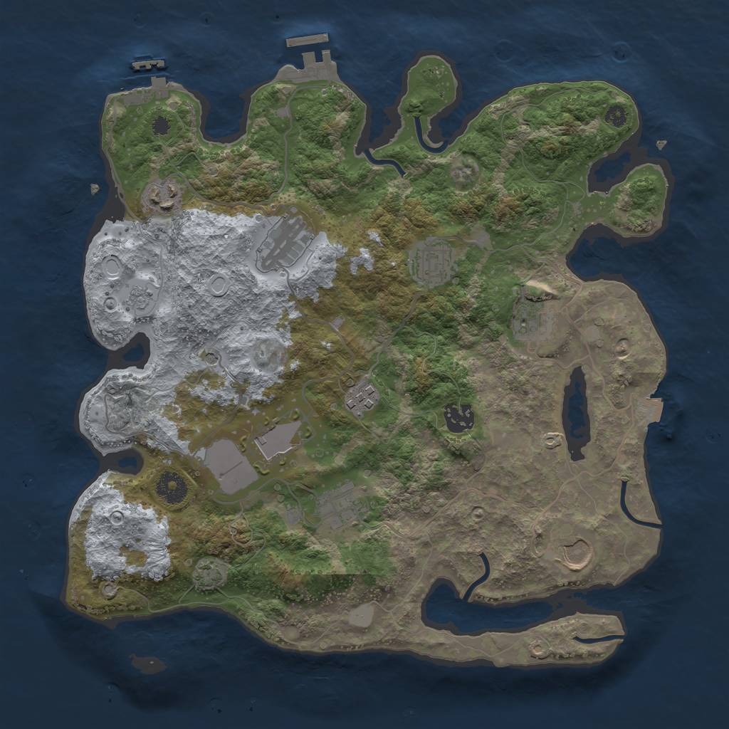 Rust Map: Procedural Map, Size: 3500, Seed: 203445275, 17 Monuments
