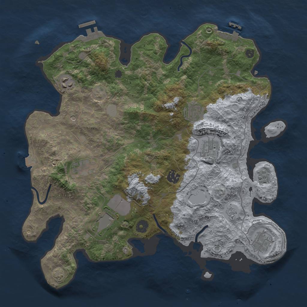 Rust Map: Procedural Map, Size: 3600, Seed: 11607, 16 Monuments