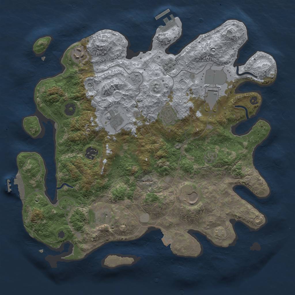 Rust Map: Procedural Map, Size: 3600, Seed: 21607, 16 Monuments