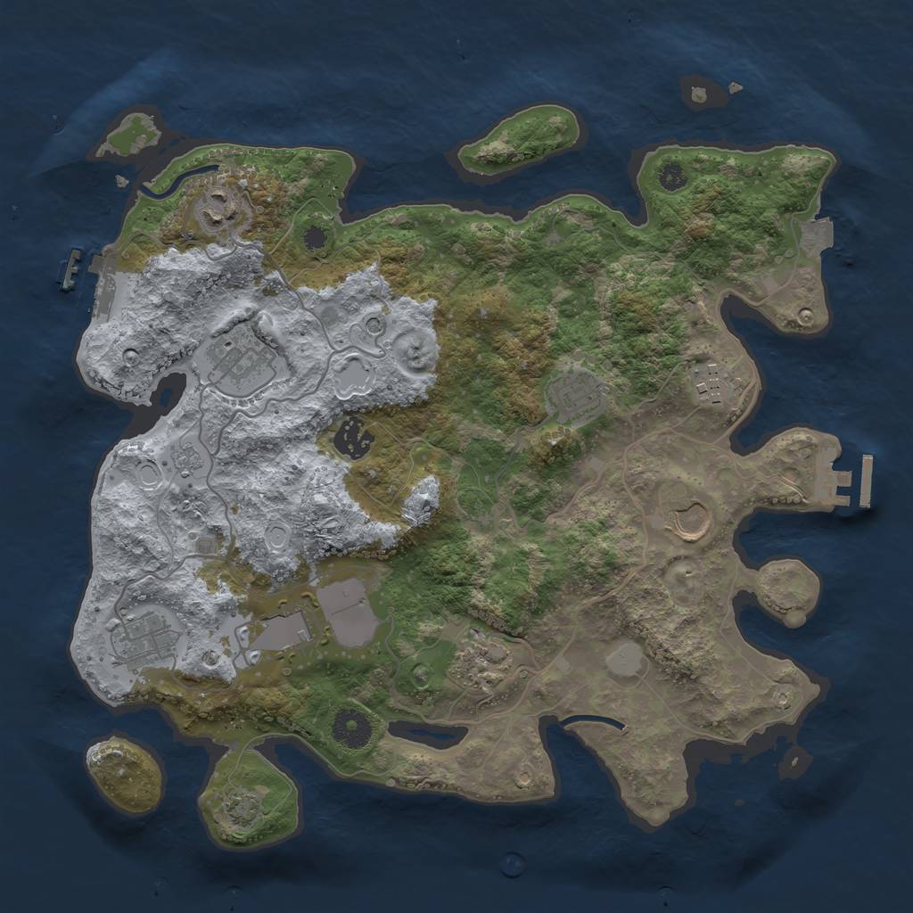 Rust Map: Procedural Map, Size: 3500, Seed: 1238296344, 17 Monuments