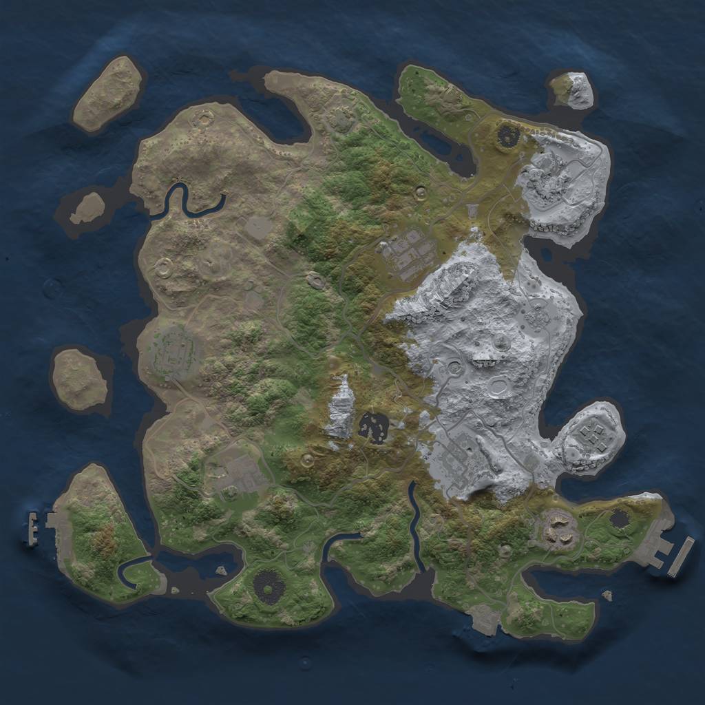 Rust Map: Procedural Map, Size: 3300, Seed: 2086191872, 16 Monuments