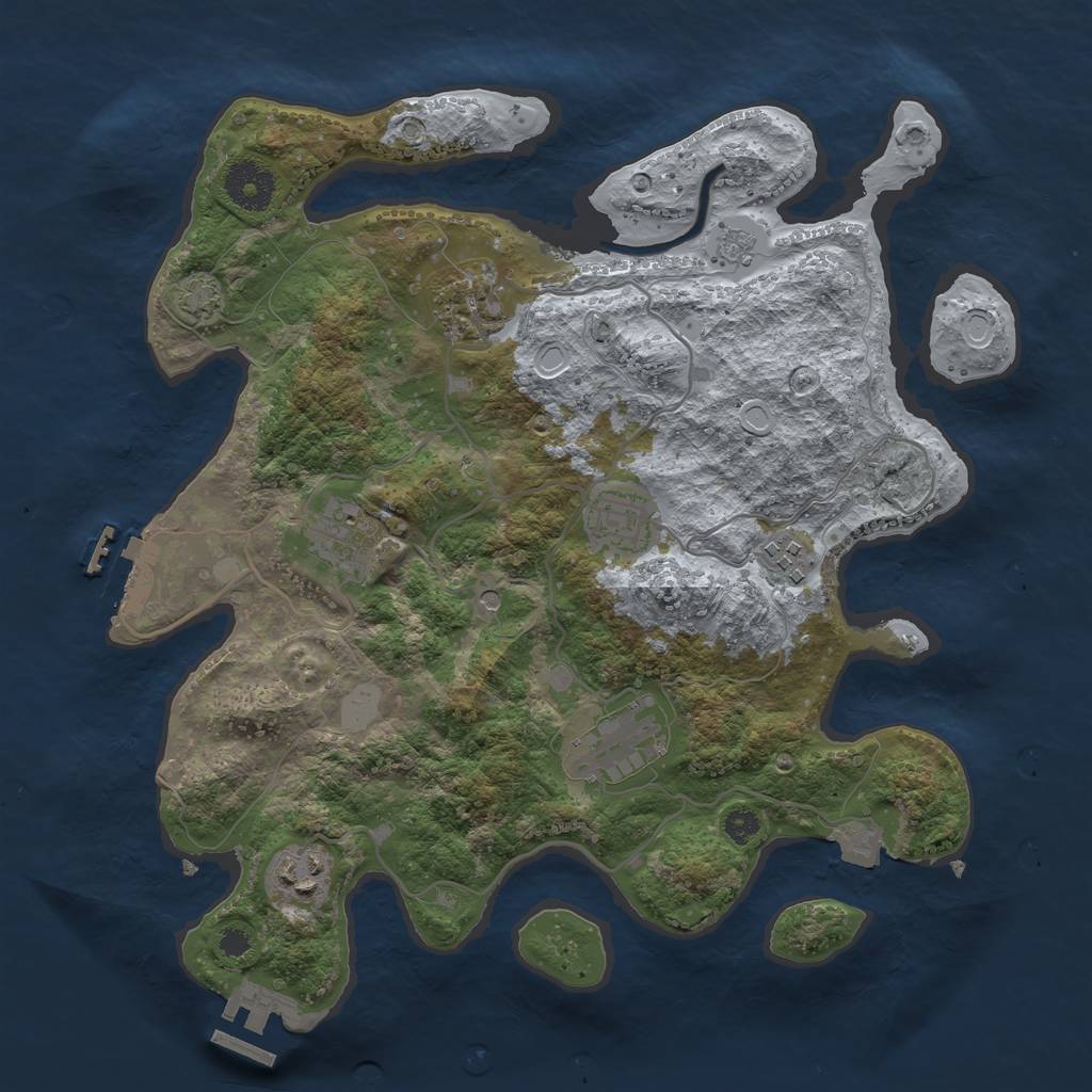 Rust Map: Procedural Map, Size: 3300, Seed: 1350734590, 14 Monuments