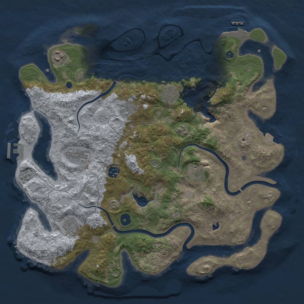 Rust Map: Procedural Map, Size: 4000, Seed: 1251001730, 14 Monuments