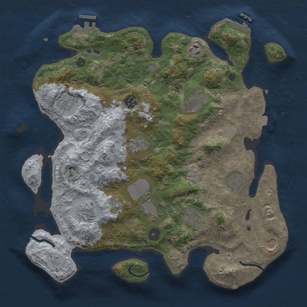 Rust Map: Procedural Map, Size: 3650, Seed: 2117875840, 19 Monuments