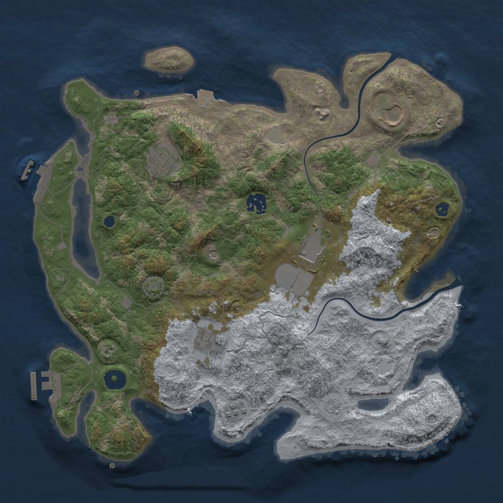 Rust Map: Procedural Map, Size: 3600, Seed: 990299, 12 Monuments