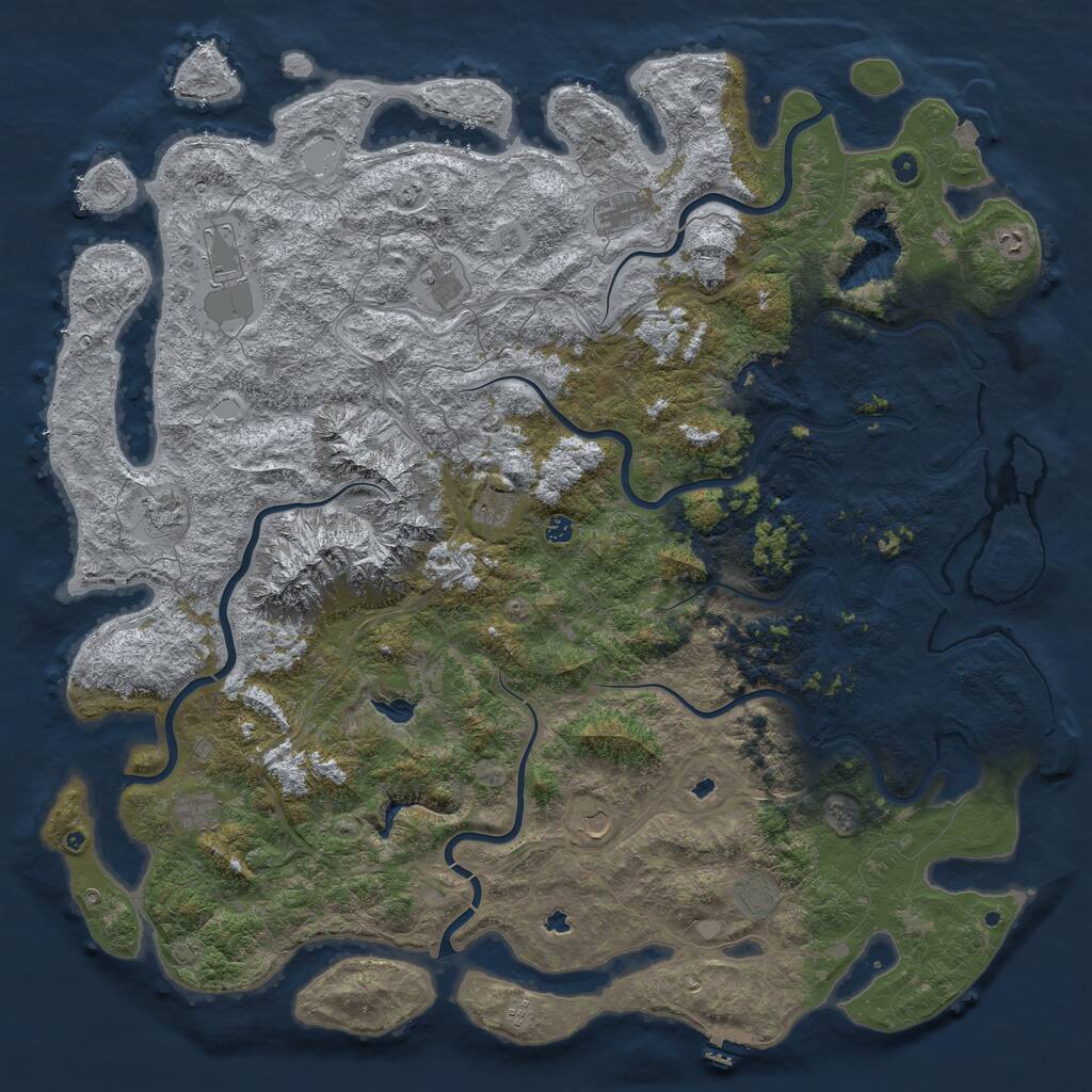 Rust Map: Procedural Map, Size: 6000, Seed: 3765891, 17 Monuments