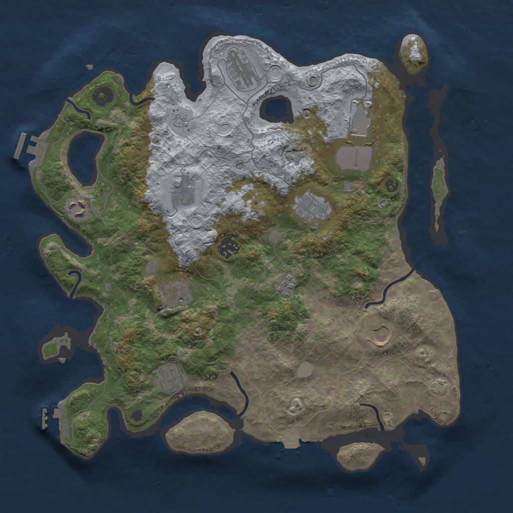 Rust Map: Procedural Map, Size: 3800, Seed: 1690723249, 18 Monuments