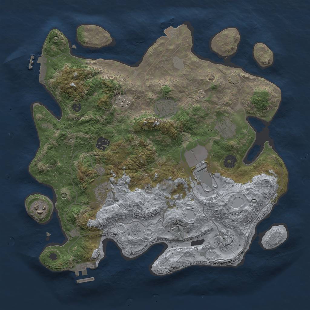Rust Map: Procedural Map, Size: 3500, Seed: 1050951732, 16 Monuments