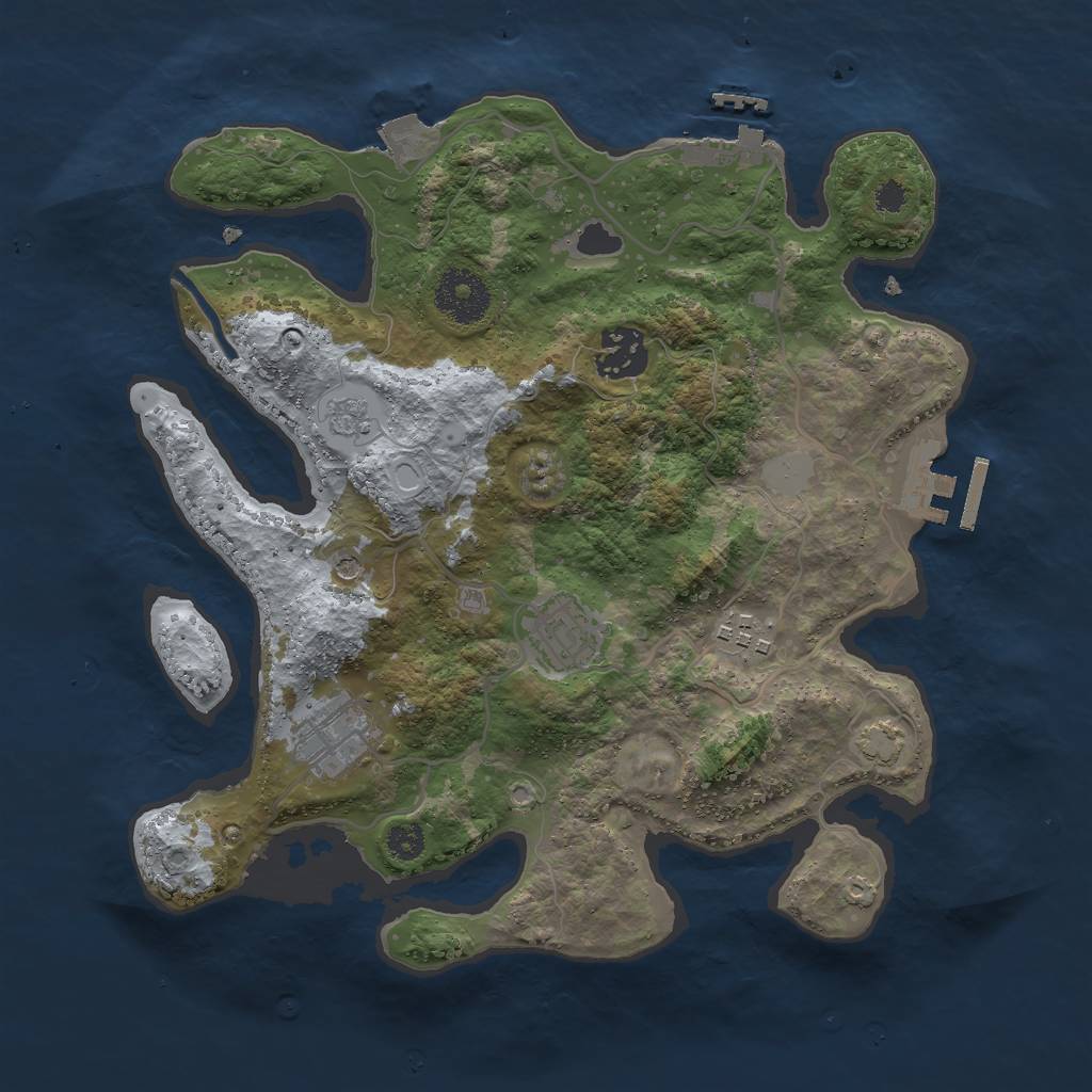 Rust Map: Procedural Map, Size: 3000, Seed: 7374, 12 Monuments