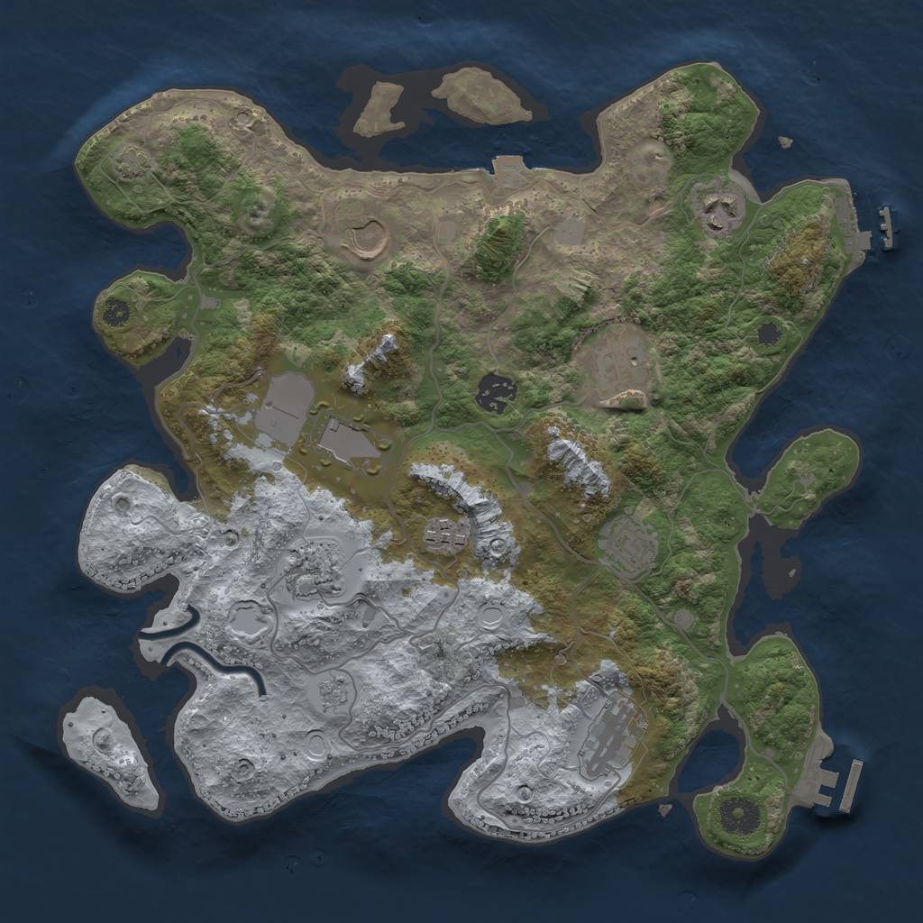 Rust Map: Procedural Map, Size: 3500, Seed: 704561728, 16 Monuments