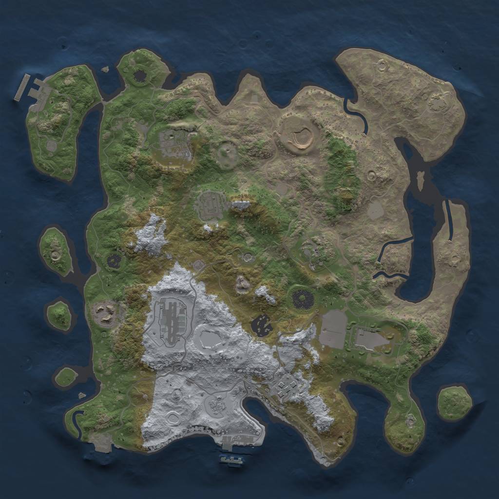 Rust Map: Procedural Map, Size: 3500, Seed: 600664233, 17 Monuments