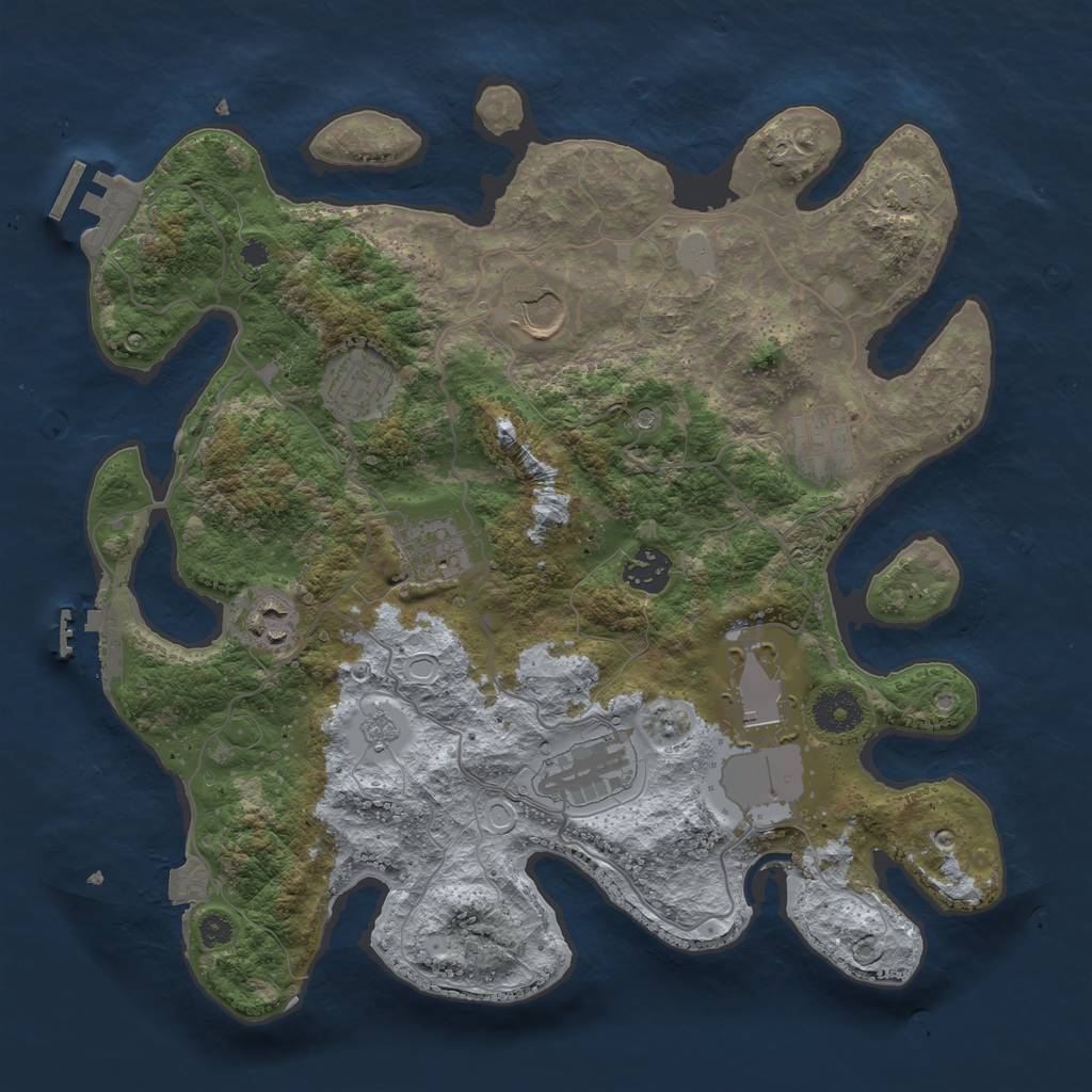 Rust Map: Procedural Map, Size: 3500, Seed: 494400437, 16 Monuments