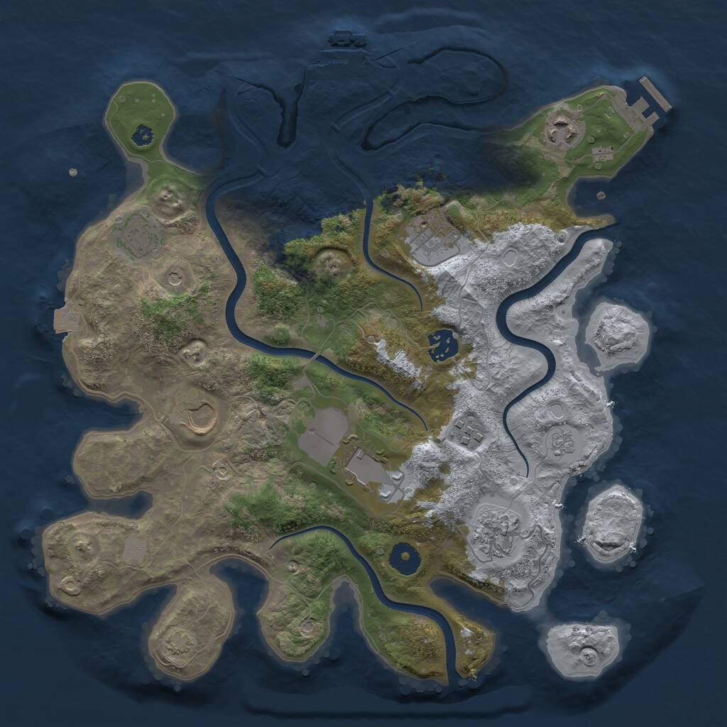 Rust Map: Procedural Map, Size: 3500, Seed: 1050383378, 14 Monuments