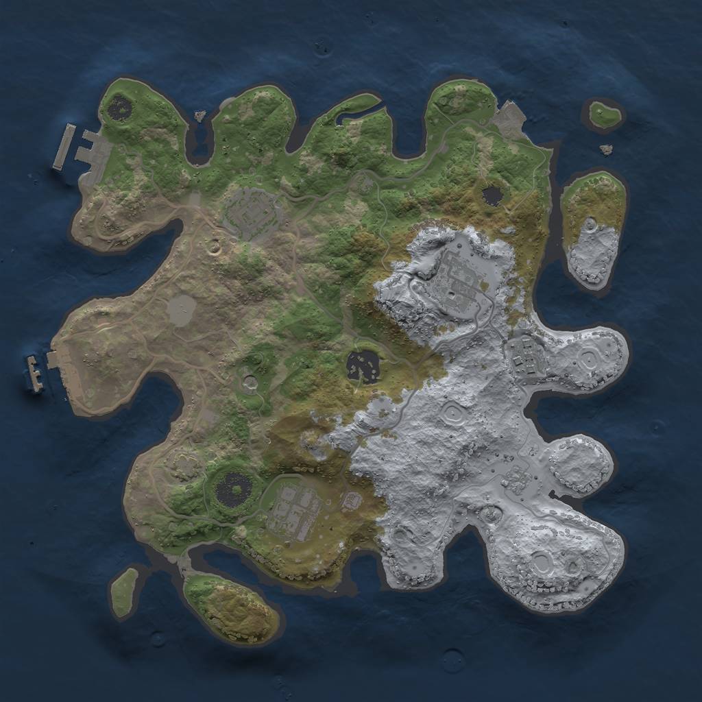 Rust Map: Procedural Map, Size: 3000, Seed: 2075, 13 Monuments