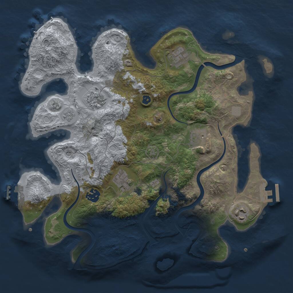 Rust Map: Procedural Map, Size: 3300, Seed: 2121947664, 12 Monuments