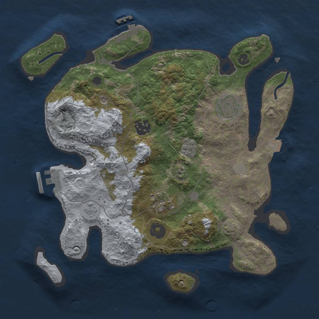 Rust Map: Procedural Map, Size: 3000, Seed: 1393716830, 12 Monuments