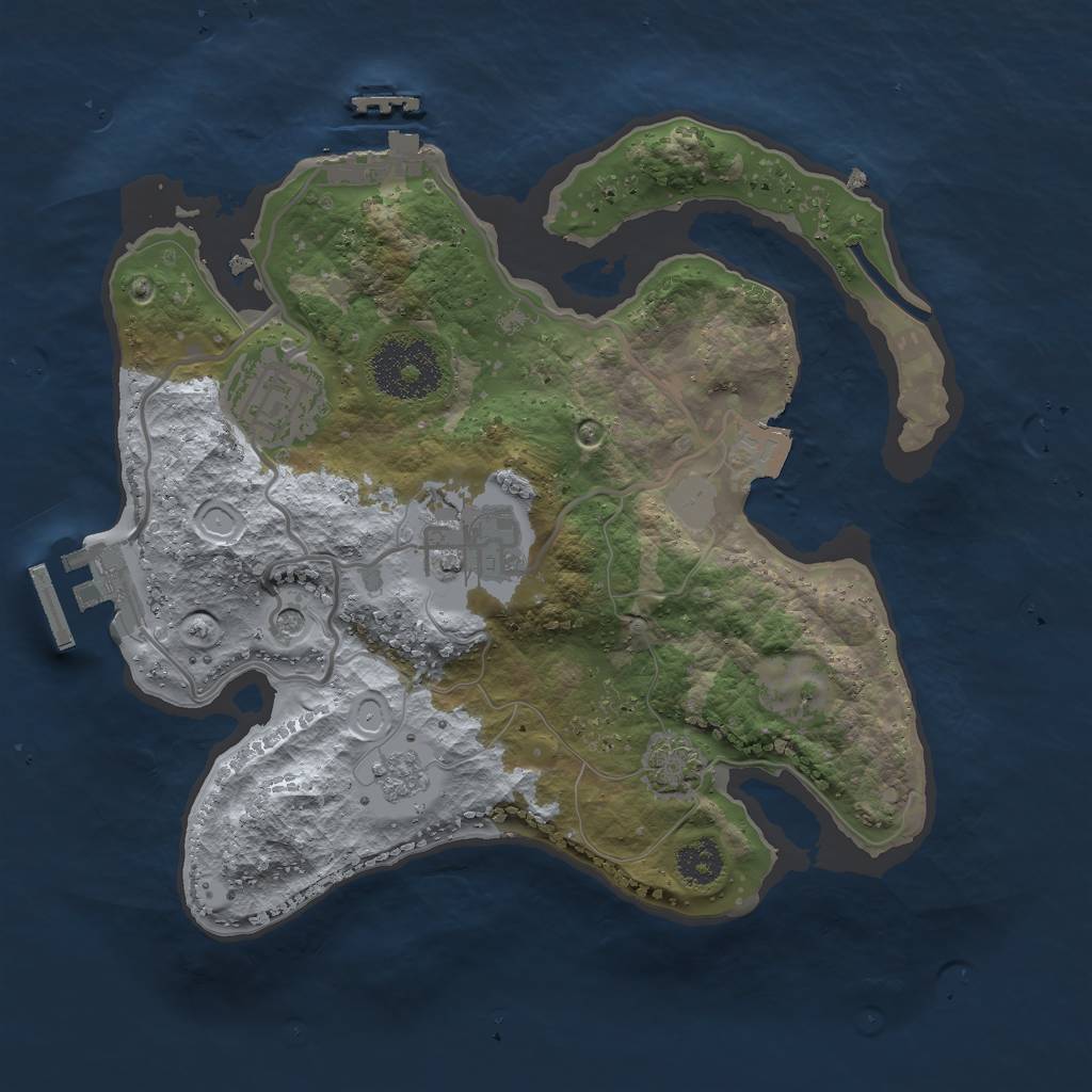 Rust Map: Procedural Map, Size: 2500, Seed: 1674414254, 10 Monuments