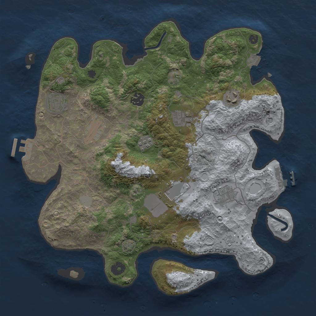 Rust Map: Procedural Map, Size: 3500, Seed: 444218695, 16 Monuments