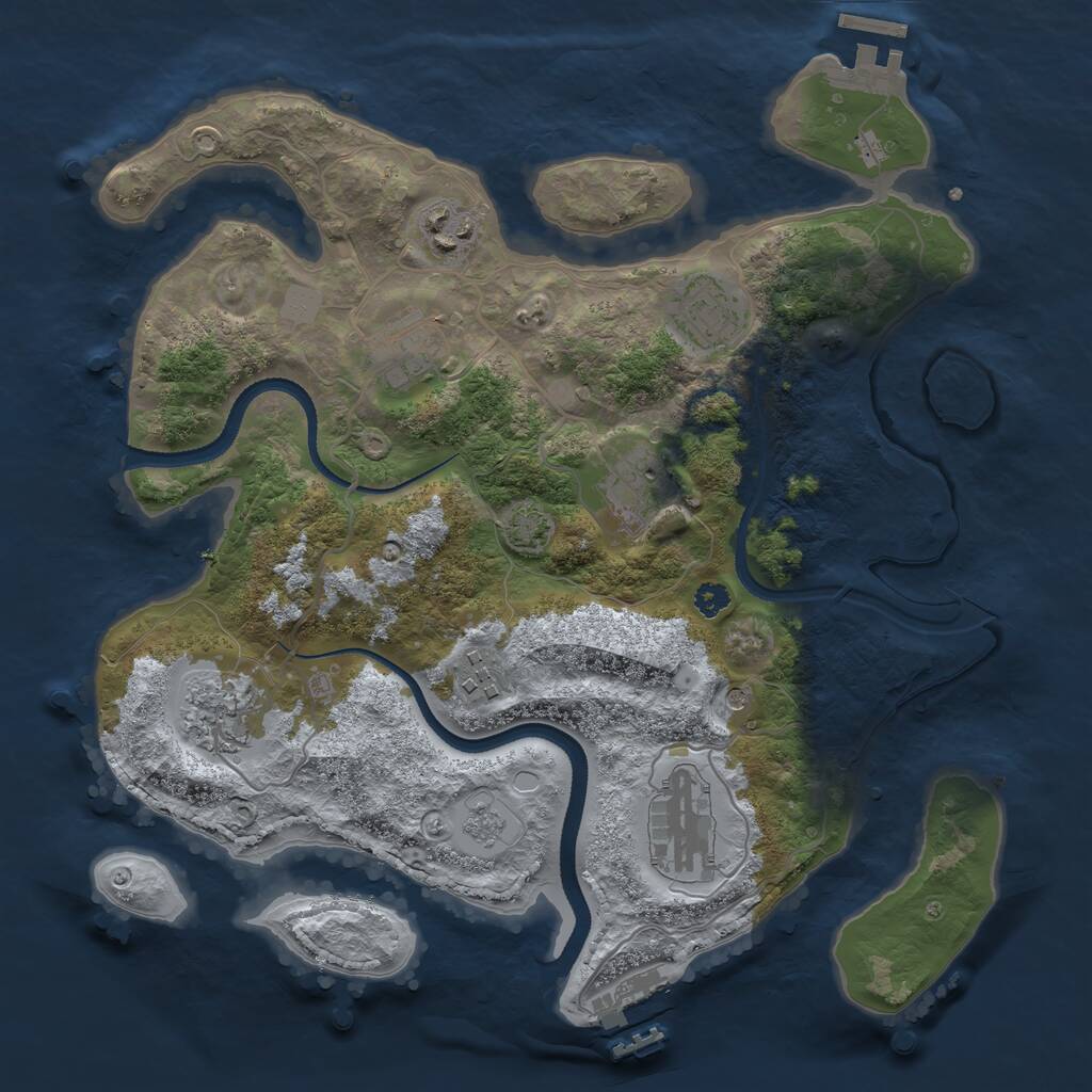 Rust Map: Procedural Map, Size: 3200, Seed: 732984967, 13 Monuments