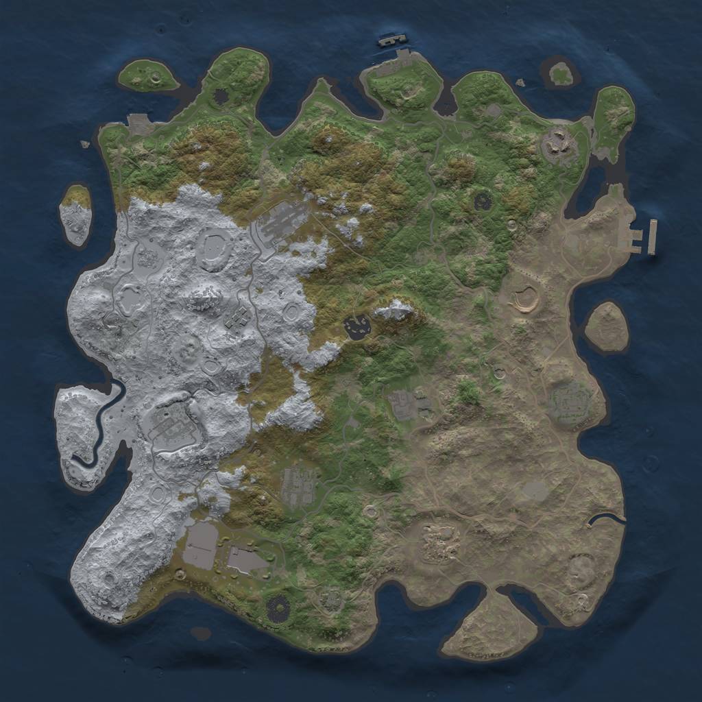 Rust Map: Procedural Map, Size: 4000, Seed: 54672210, 19 Monuments