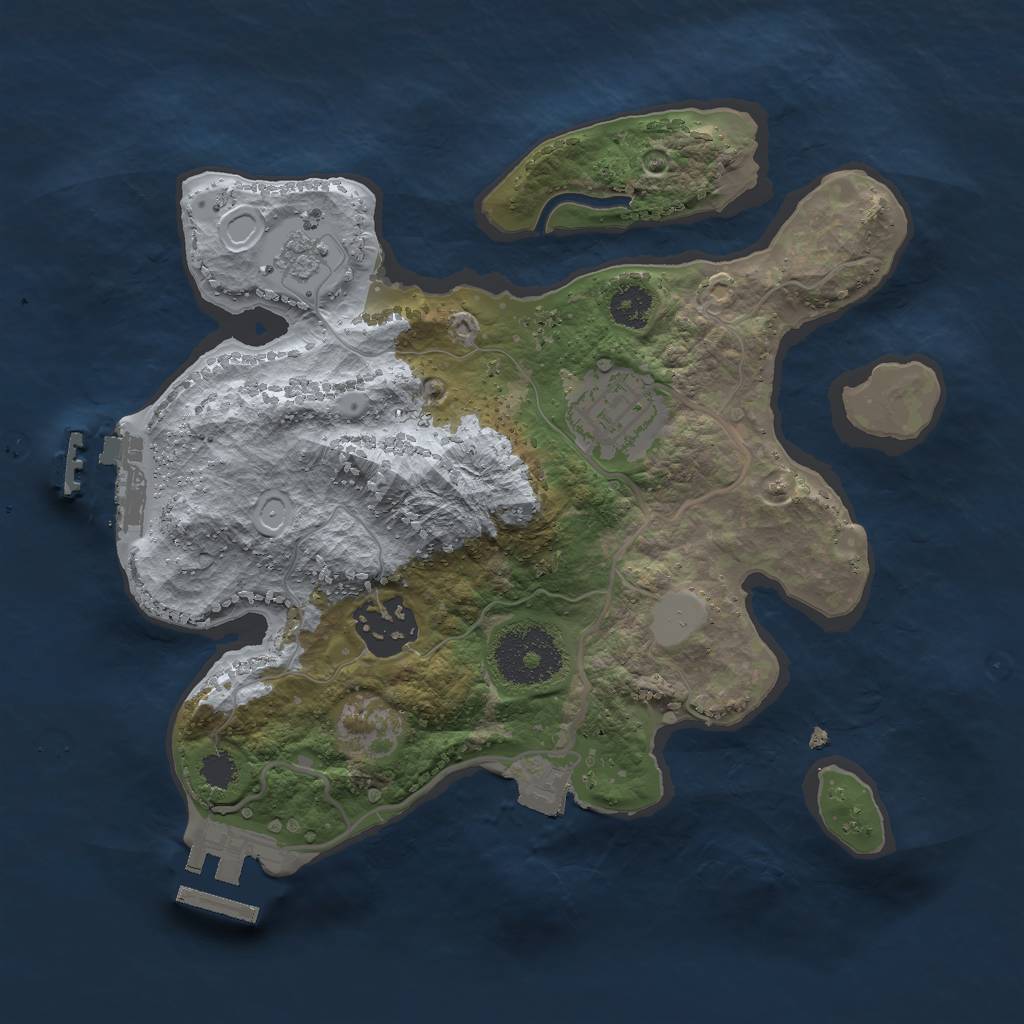 Rust Map: Procedural Map, Size: 2500, Seed: 909446, 8 Monuments