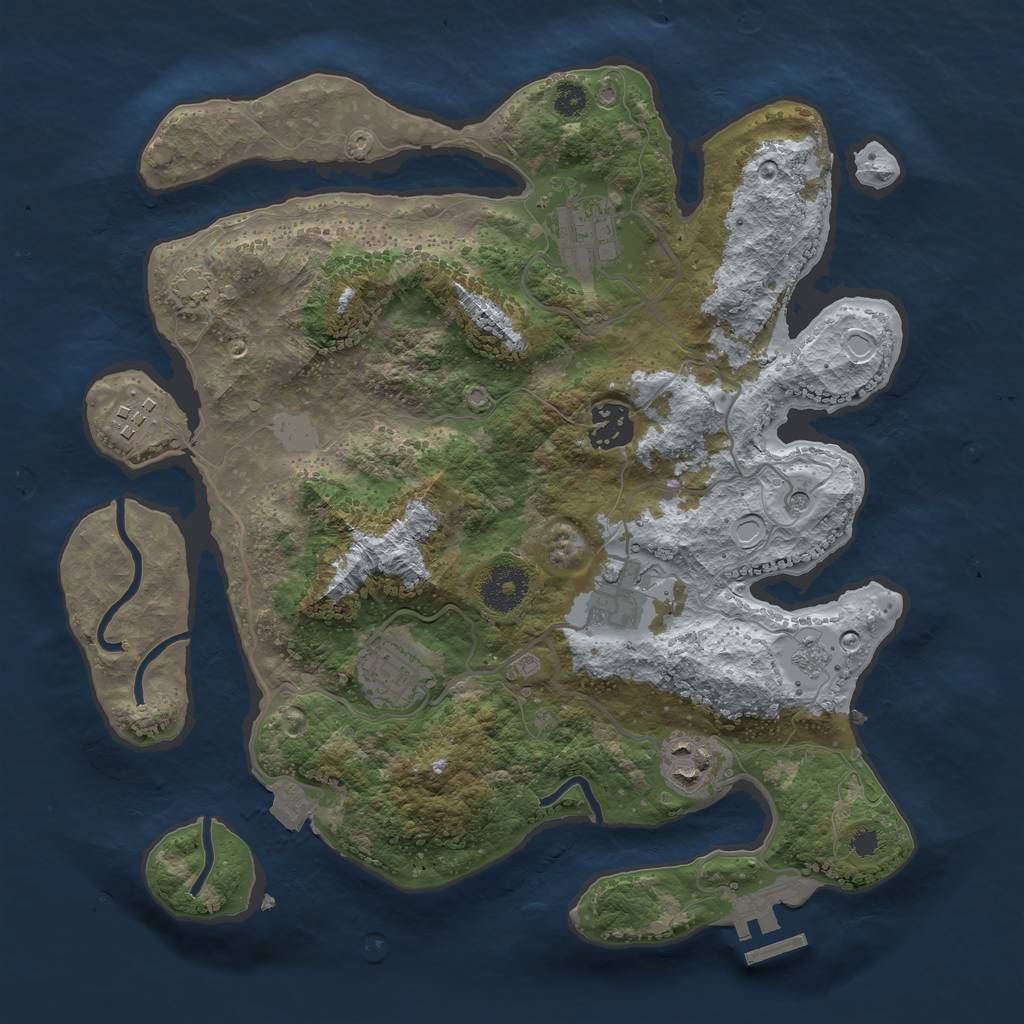 Rust Map: Procedural Map, Size: 3250, Seed: 2055866787, 13 Monuments