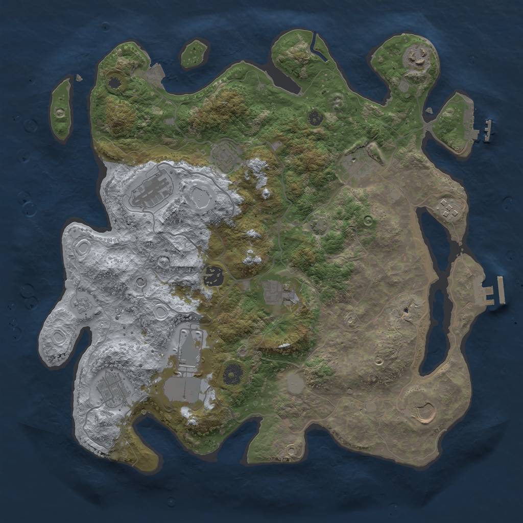 Rust Map: Procedural Map, Size: 3750, Seed: 33555121, 18 Monuments