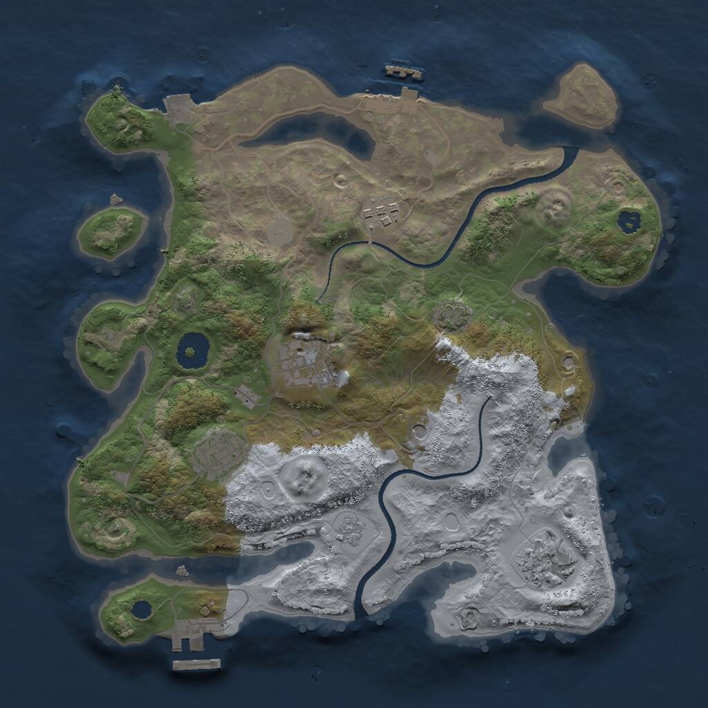 Rust Map: Procedural Map, Size: 3000, Seed: 77968, 10 Monuments