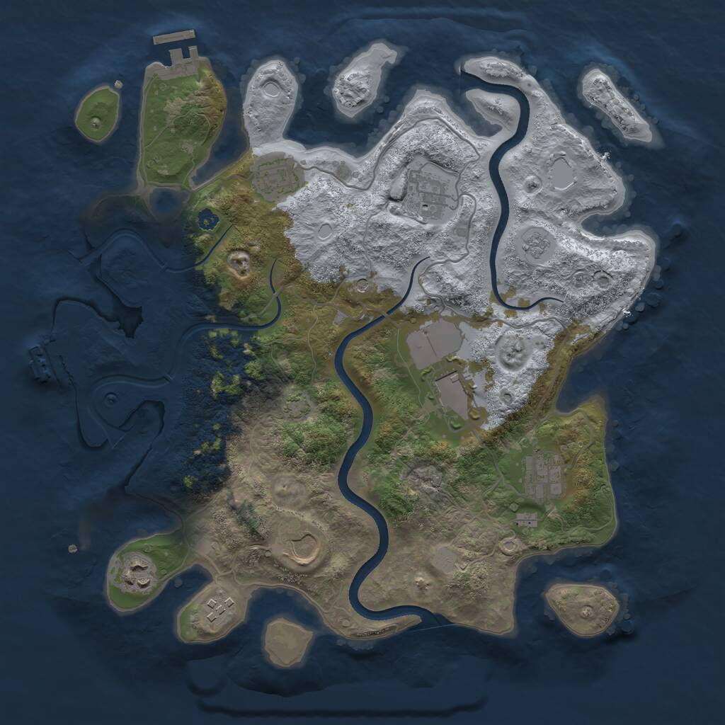 Rust Map: Procedural Map, Size: 3500, Seed: 834021233, 13 Monuments