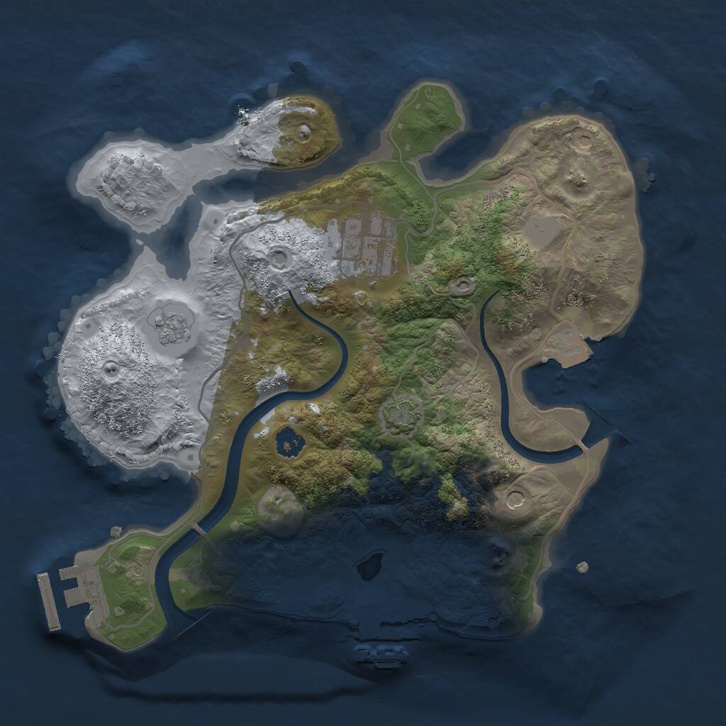 Rust Map: Procedural Map, Size: 2500, Seed: 385634583, 7 Monuments