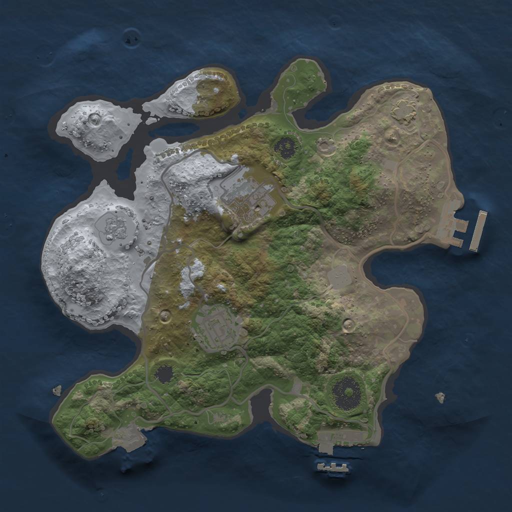 Rust Map: Procedural Map, Size: 2500, Seed: 385634583, 9 Monuments