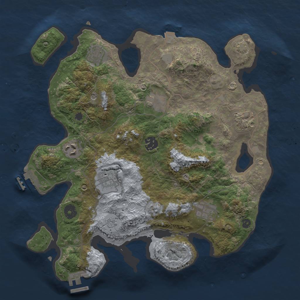 Rust Map: Procedural Map, Size: 3300, Seed: 2043783828, 15 Monuments