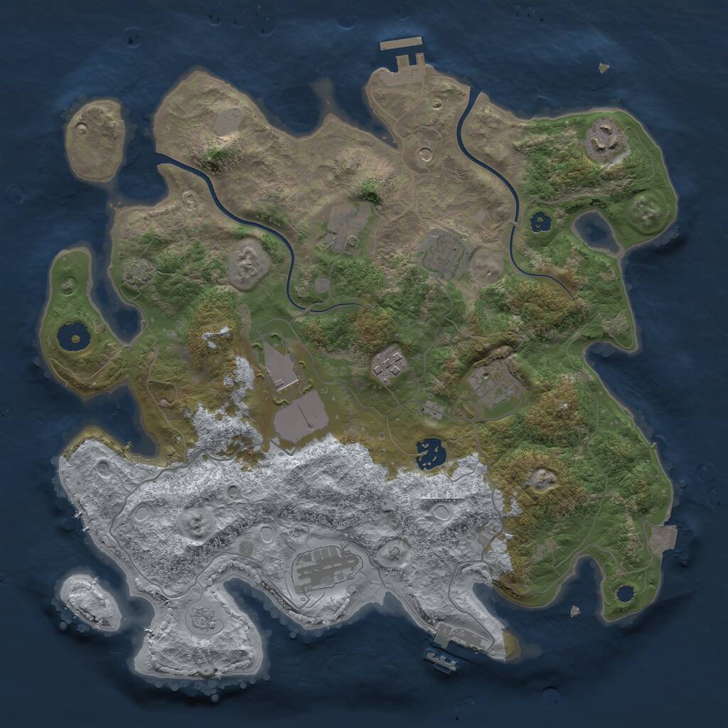 Rust Map: Procedural Map, Size: 3500, Seed: 1096949190, 14 Monuments