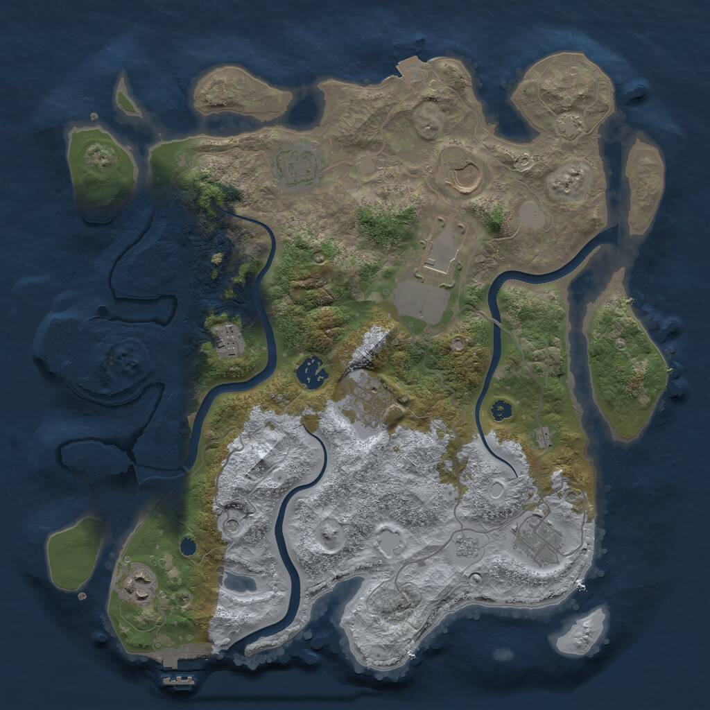 Rust Map: Procedural Map, Size: 3500, Seed: 1851141151, 14 Monuments