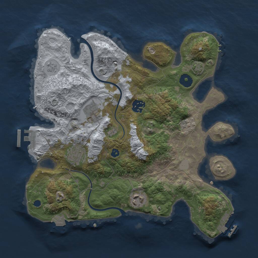 Rust Map: Procedural Map, Size: 3000, Seed: 24499, 10 Monuments