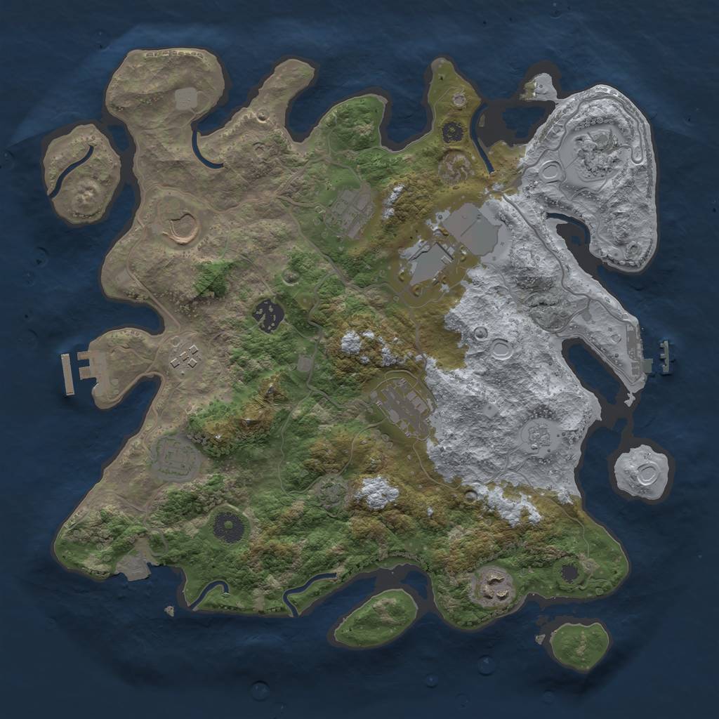Rust Map: Procedural Map, Size: 3500, Seed: 2043276296, 16 Monuments