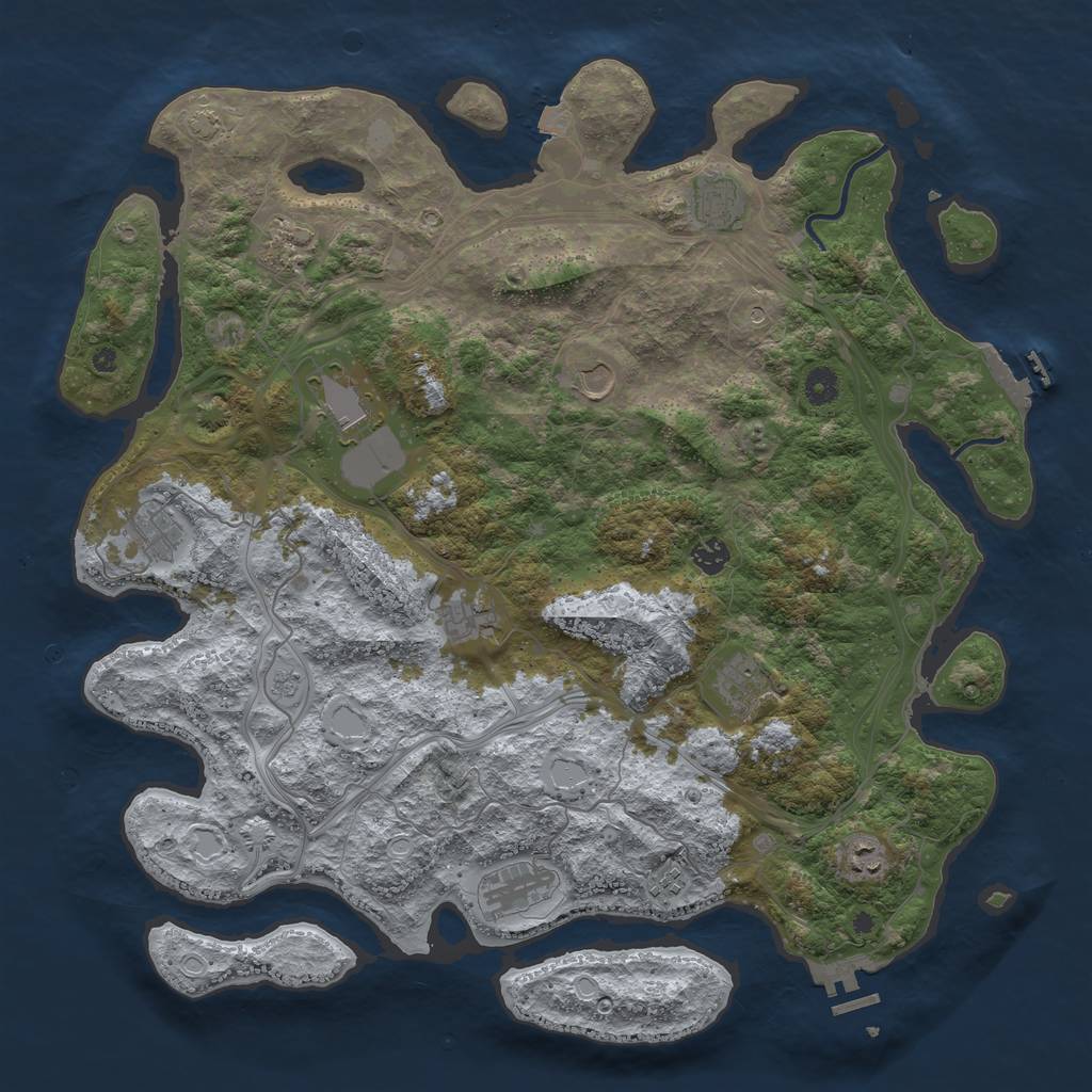 Rust Map: Procedural Map, Size: 4500, Seed: 1187379401, 19 Monuments