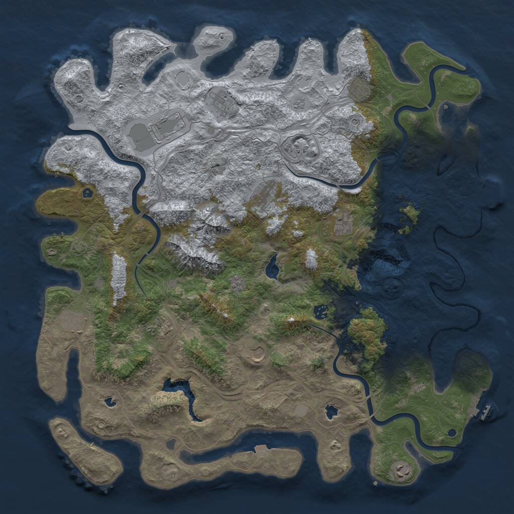 Rust Map: Procedural Map, Size: 5000, Seed: 672734923, 17 Monuments