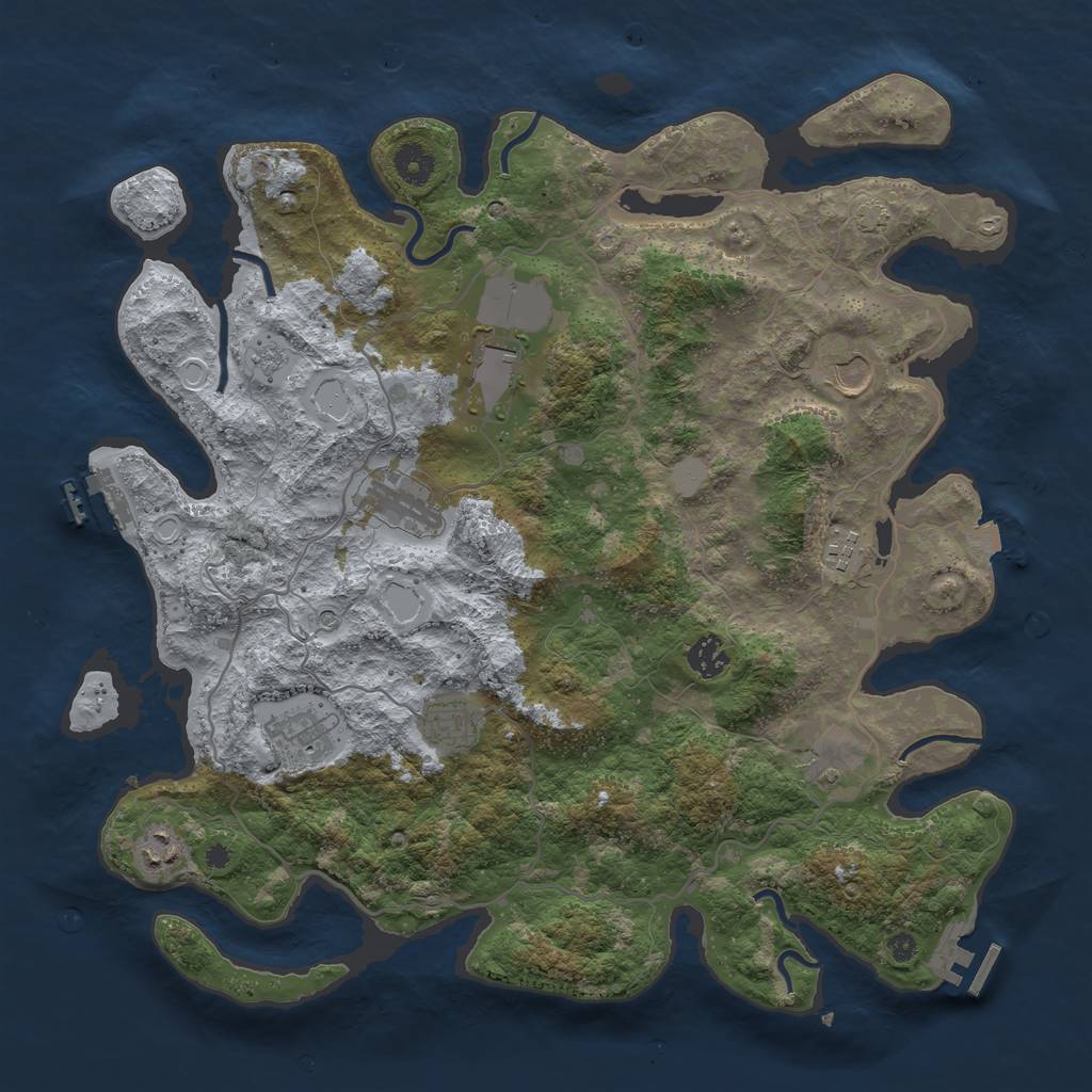 Rust Map: Procedural Map, Size: 4000, Seed: 53521, 17 Monuments