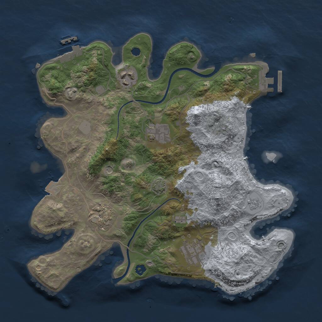 Rust Map: Procedural Map, Size: 3000, Seed: 1709582172, 10 Monuments