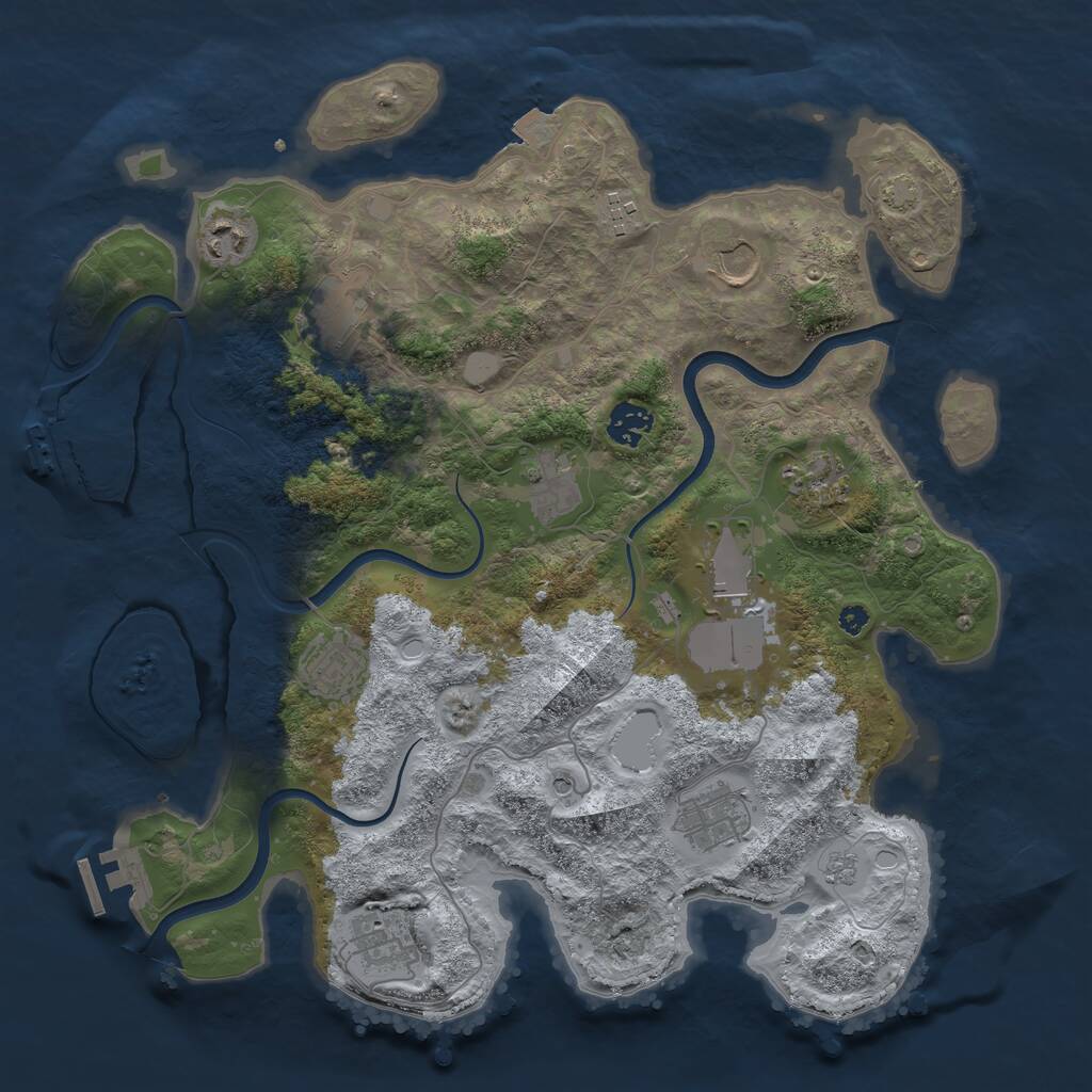 Rust Map: Procedural Map, Size: 3750, Seed: 115923412, 17 Monuments