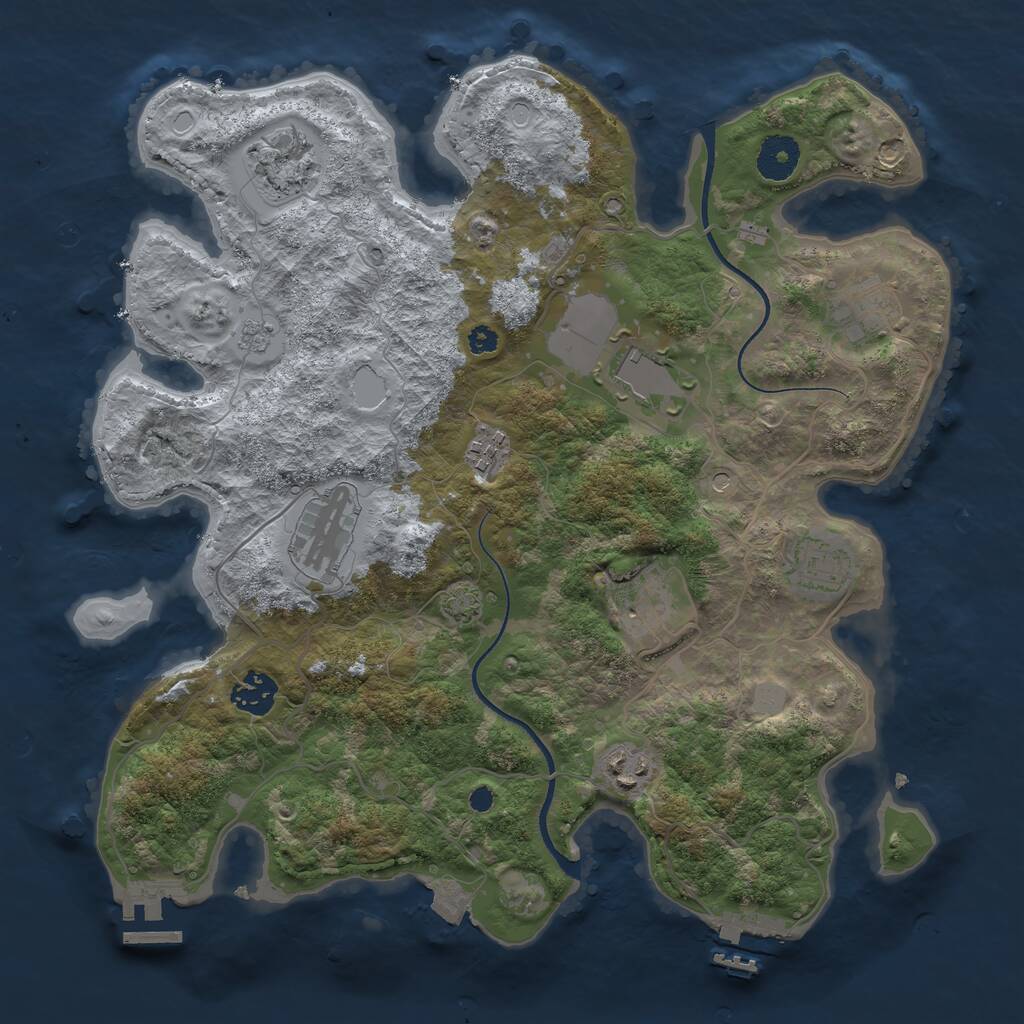 Rust Map: Procedural Map, Size: 3500, Seed: 843713485, 15 Monuments