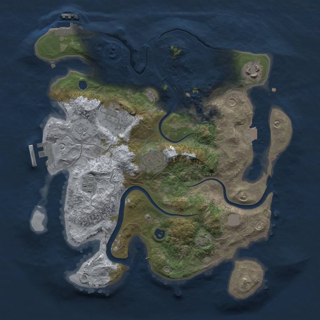 Rust Map: Procedural Map, Size: 3000, Seed: 345787, 10 Monuments