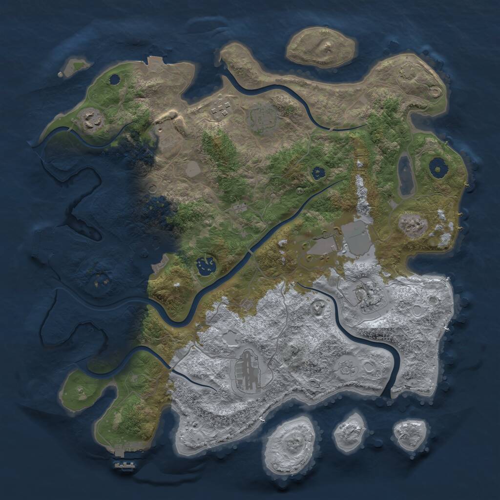 Rust Map: Procedural Map, Size: 3850, Seed: 1268321402, 15 Monuments