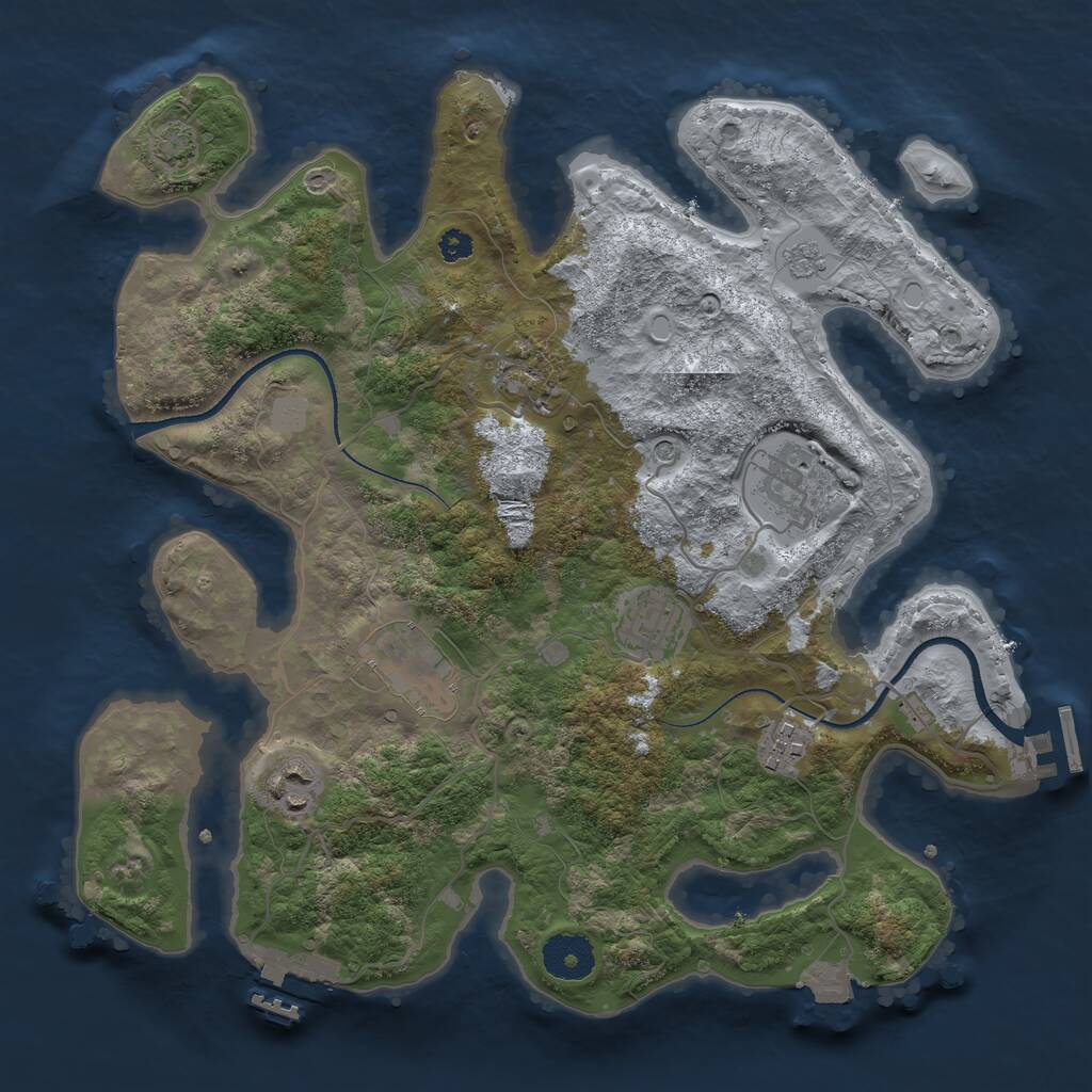 Rust Map: Procedural Map, Size: 3300, Seed: 2131922373, 12 Monuments