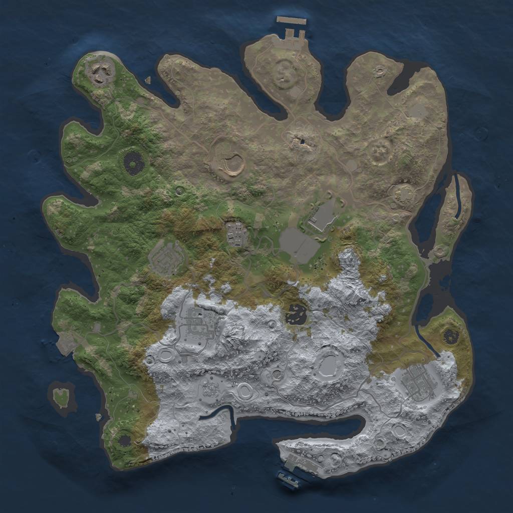 Rust Map: Procedural Map, Size: 3500, Seed: 987829, 16 Monuments