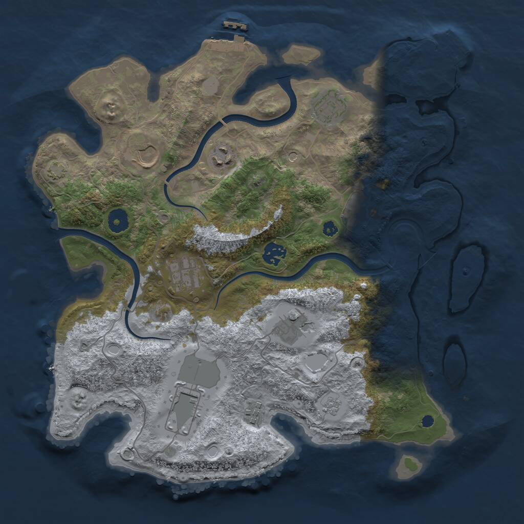 Rust Map: Procedural Map, Size: 3500, Seed: 1408369410, 15 Monuments