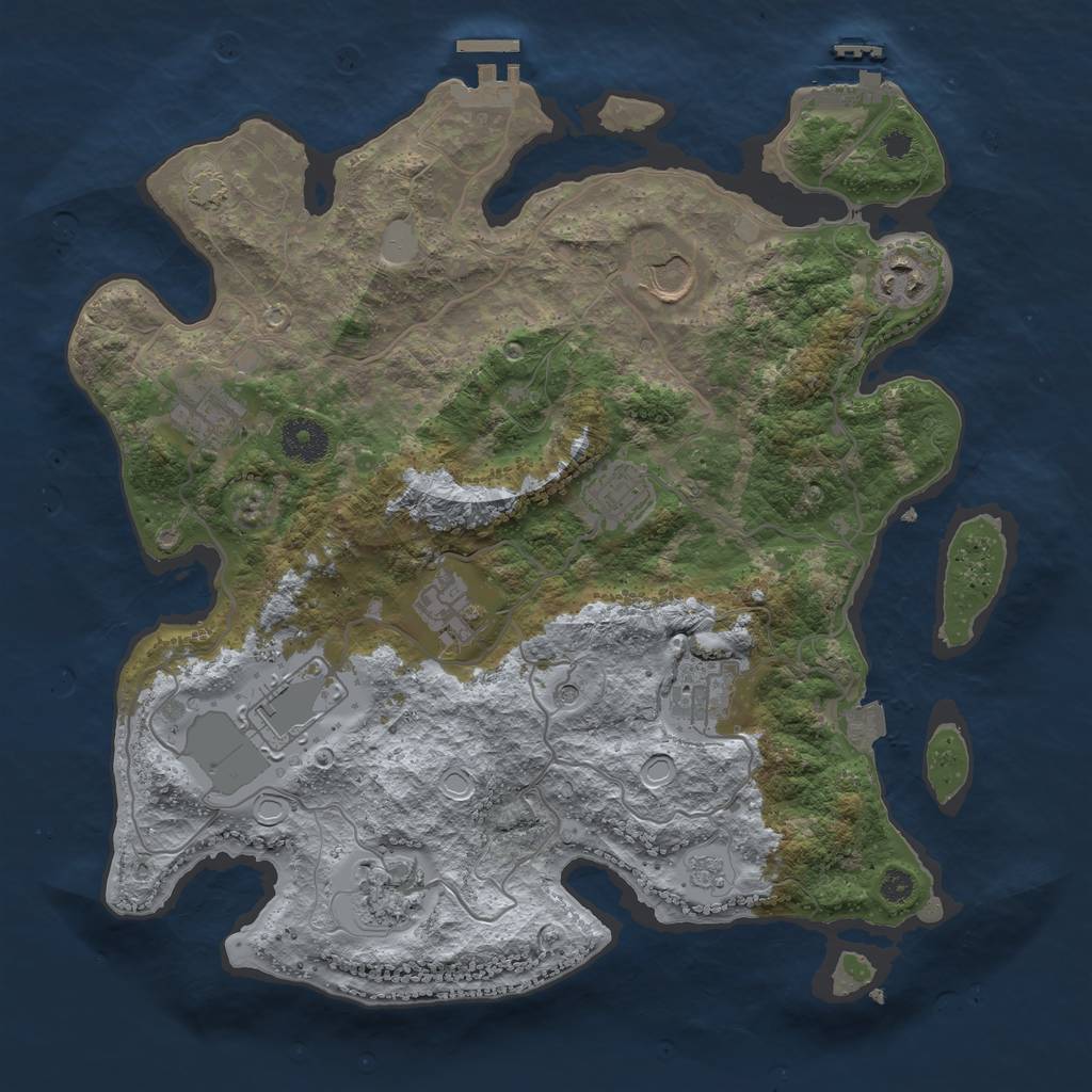 Rust Map: Procedural Map, Size: 3500, Seed: 1408369410, 16 Monuments