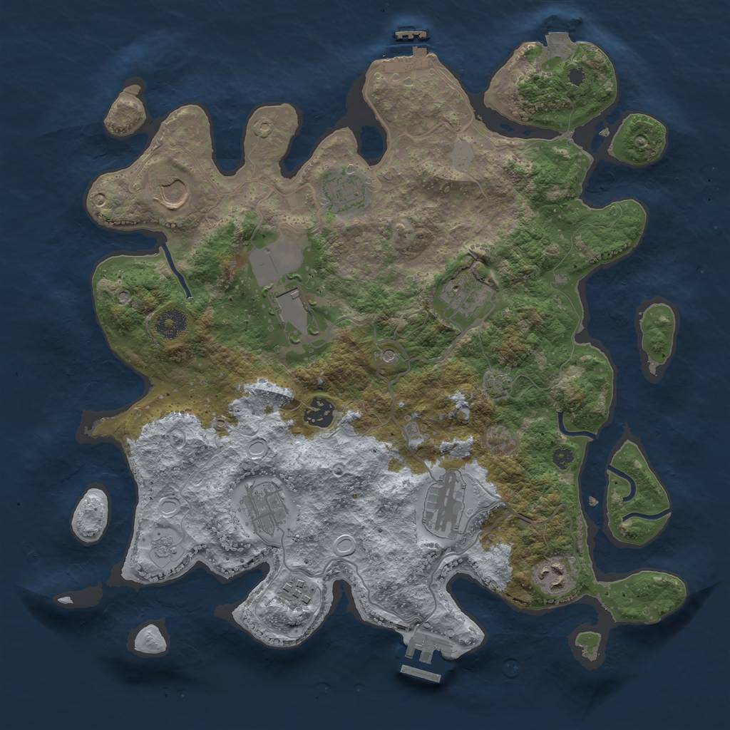 Rust Map: Procedural Map, Size: 3650, Seed: 74549601, 17 Monuments