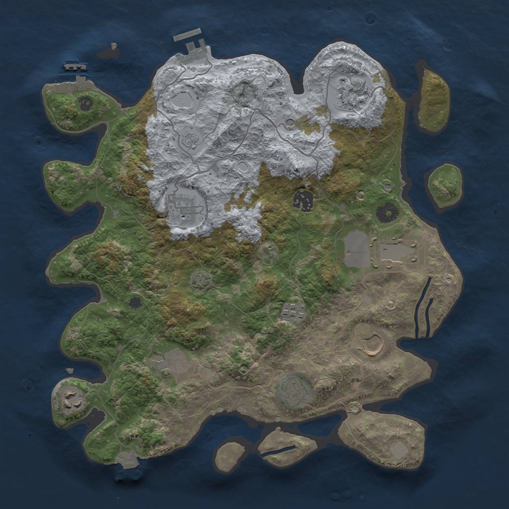 Rust Map: Procedural Map, Size: 3600, Seed: 5005, 17 Monuments